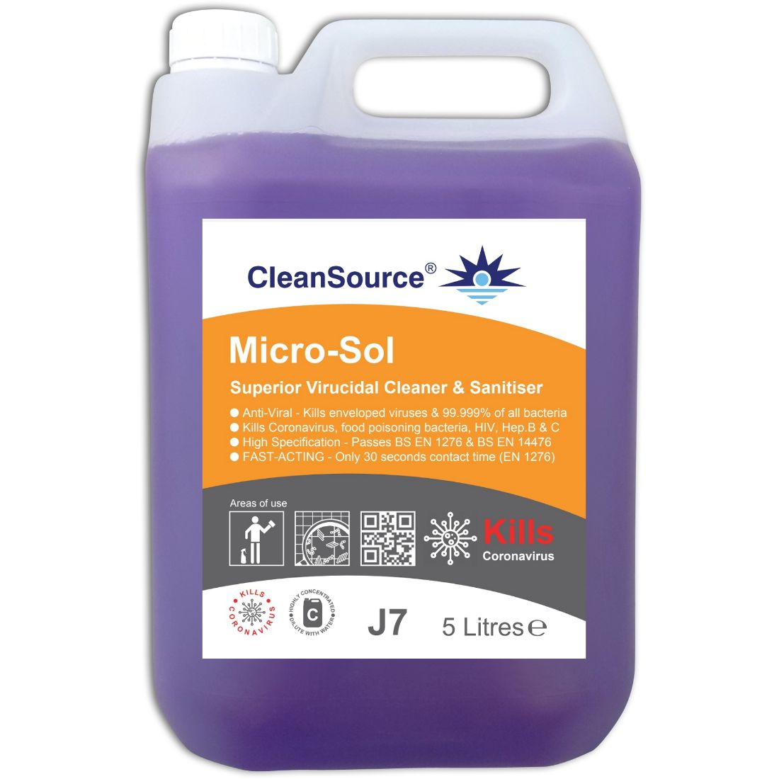 CleanSource® MICRO-SOL Virucidal COVID Cleaner & Sanitiser 5L - Caterclean  Supplies
